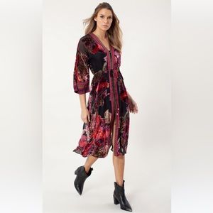 Hale Bob Ondine Silk Velvet Burnout Dress